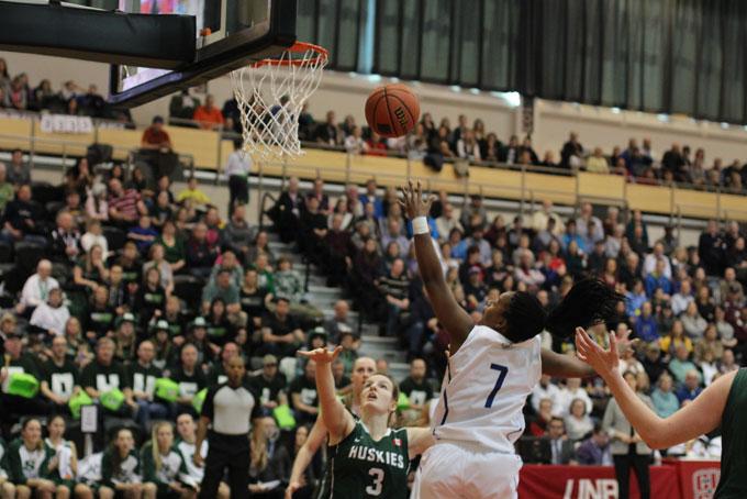 Pingue-Giles goes for a layup in her final game. PHOTO: CHRIS BLANCHETTE