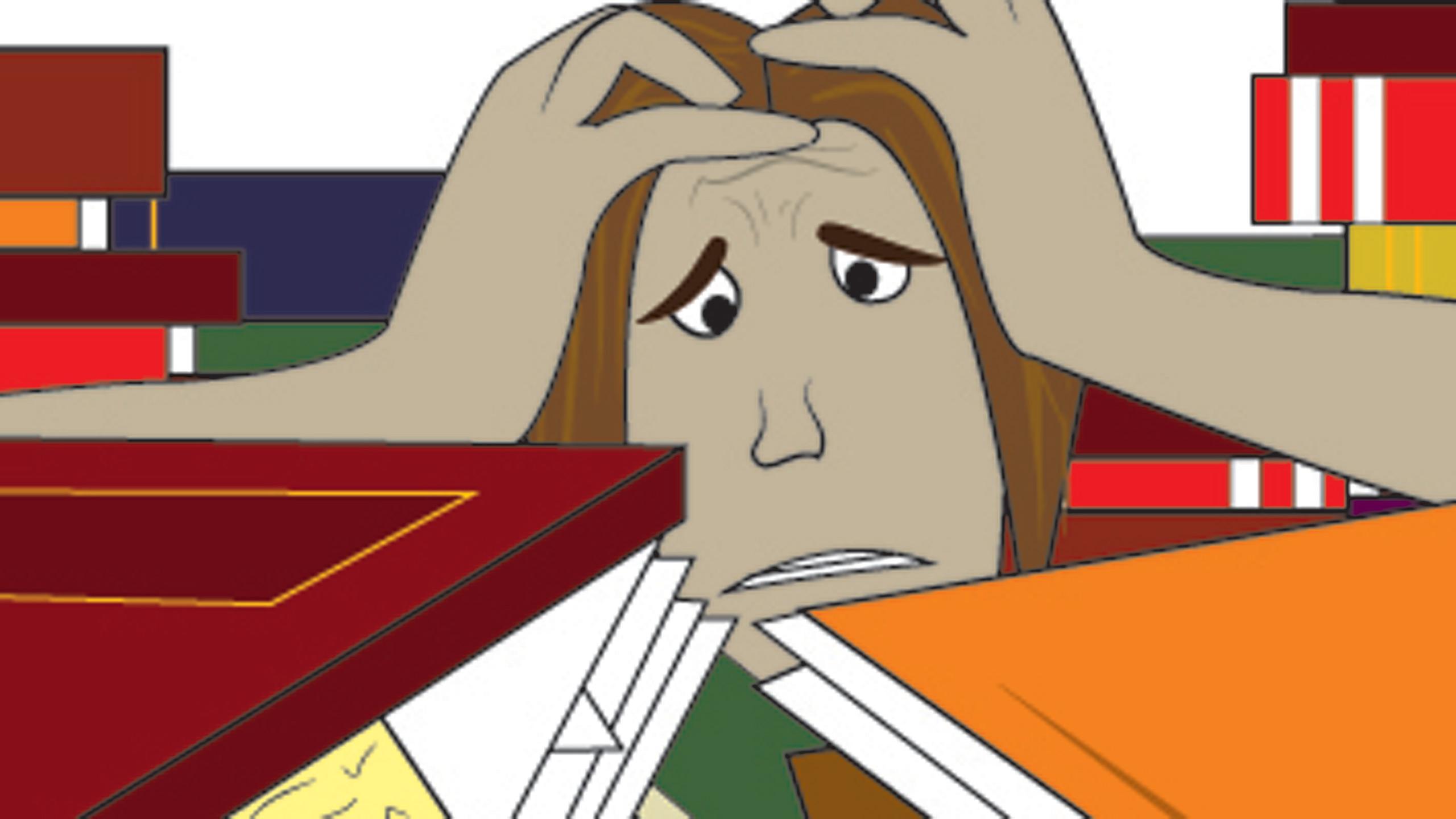 A cartoon of a stressed out person