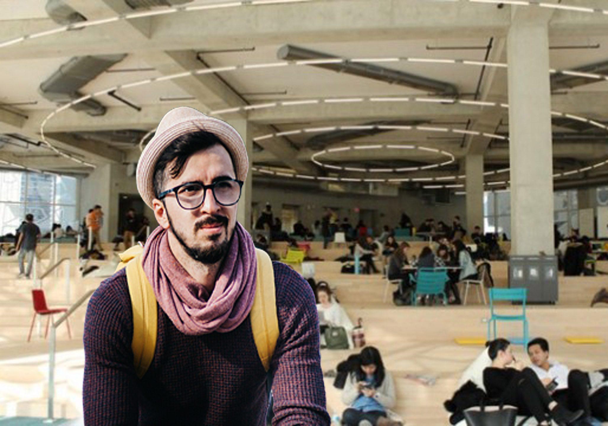 A cool guy sitting in the SLC looking disappointed.