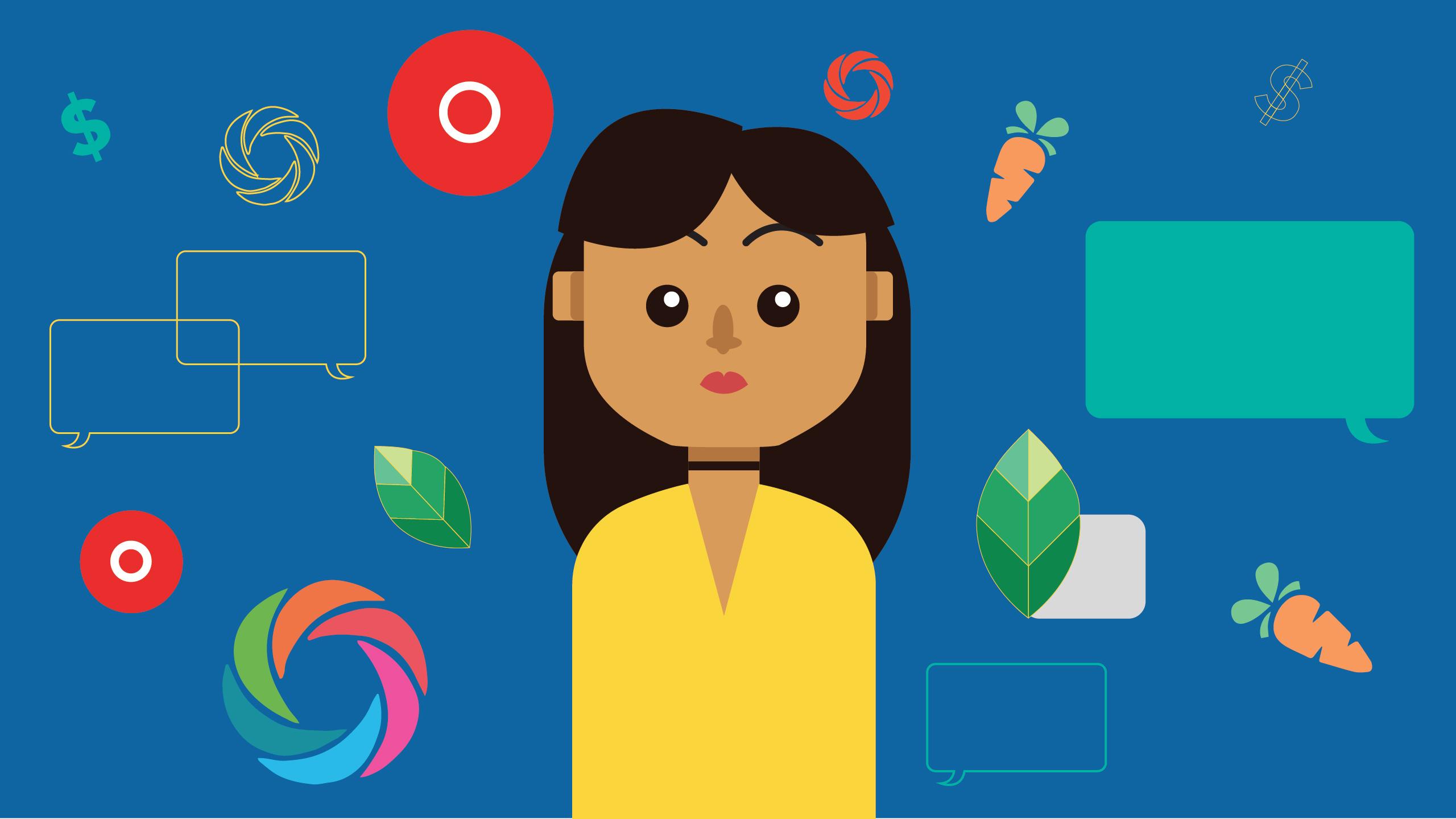 Girl surrounded by apps