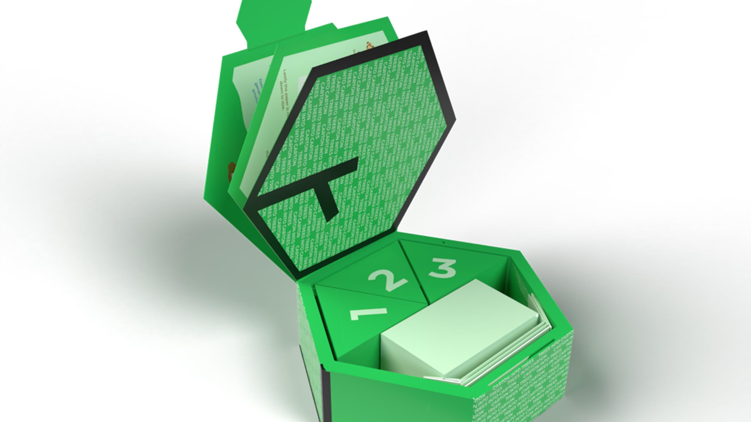 Green hexagonal paper box.