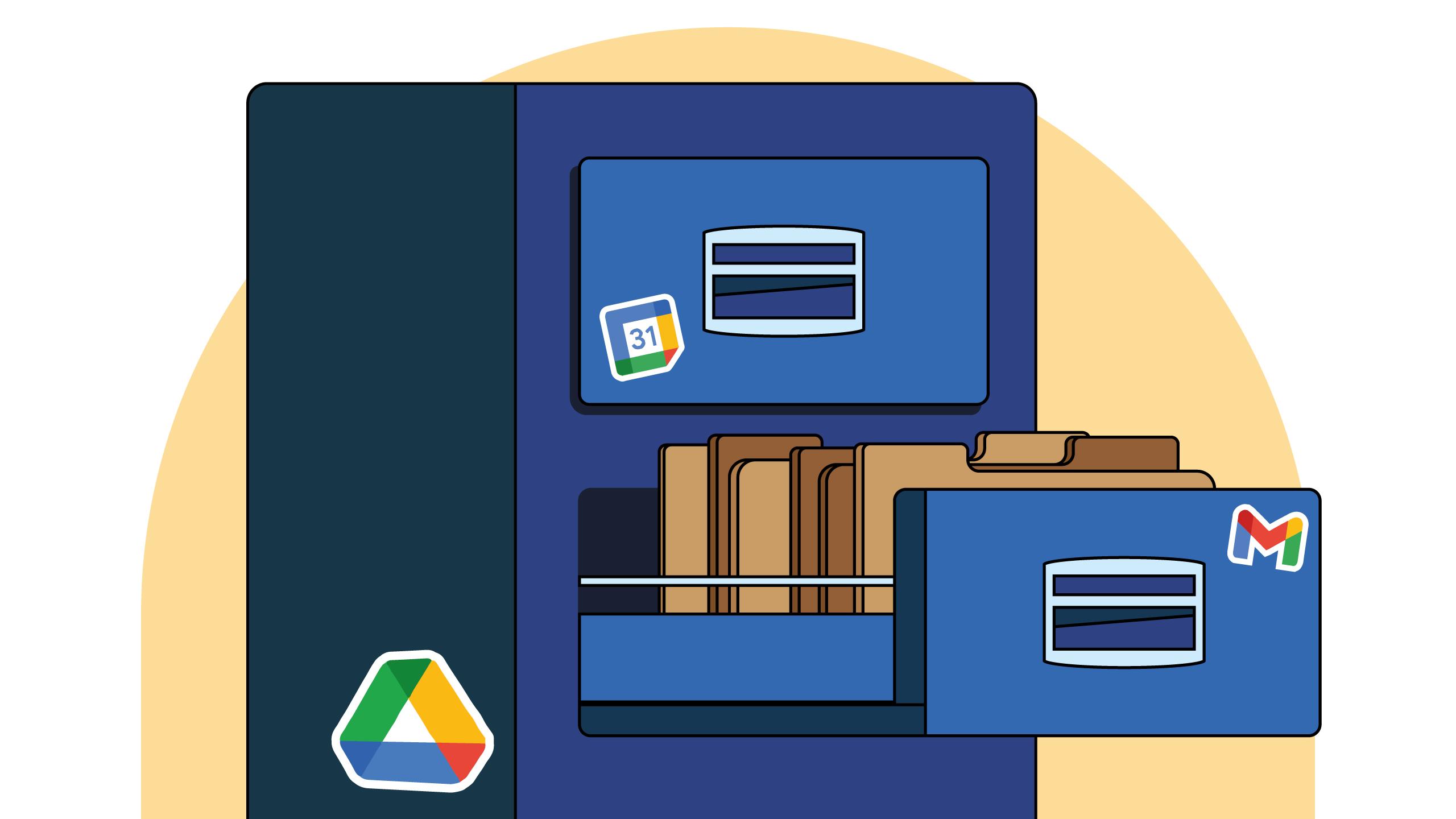 A filing cabinet with stickers with various Google logos on it.