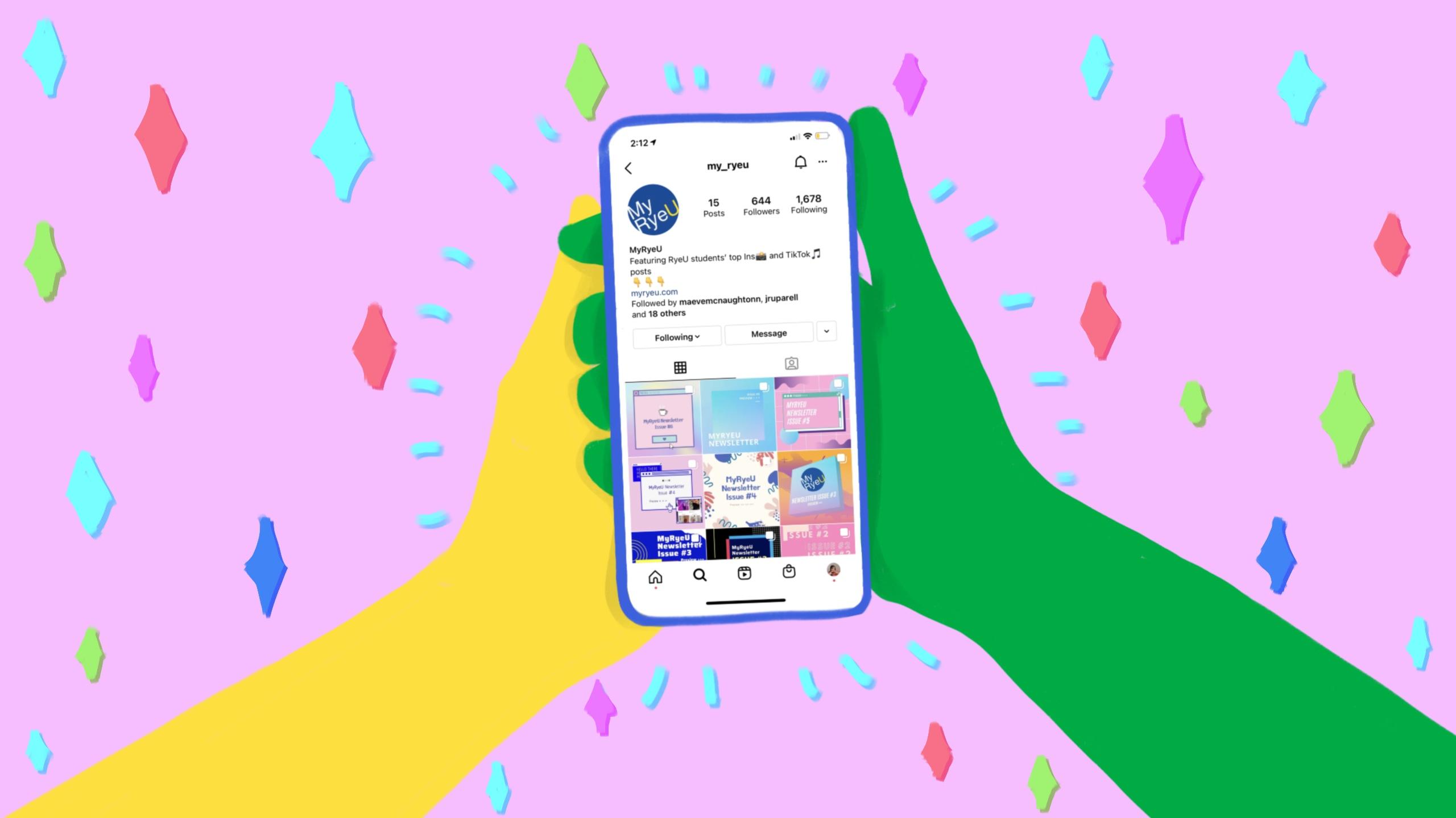 Two different people are holding a phone, the screen displaying the "my ryeu" page