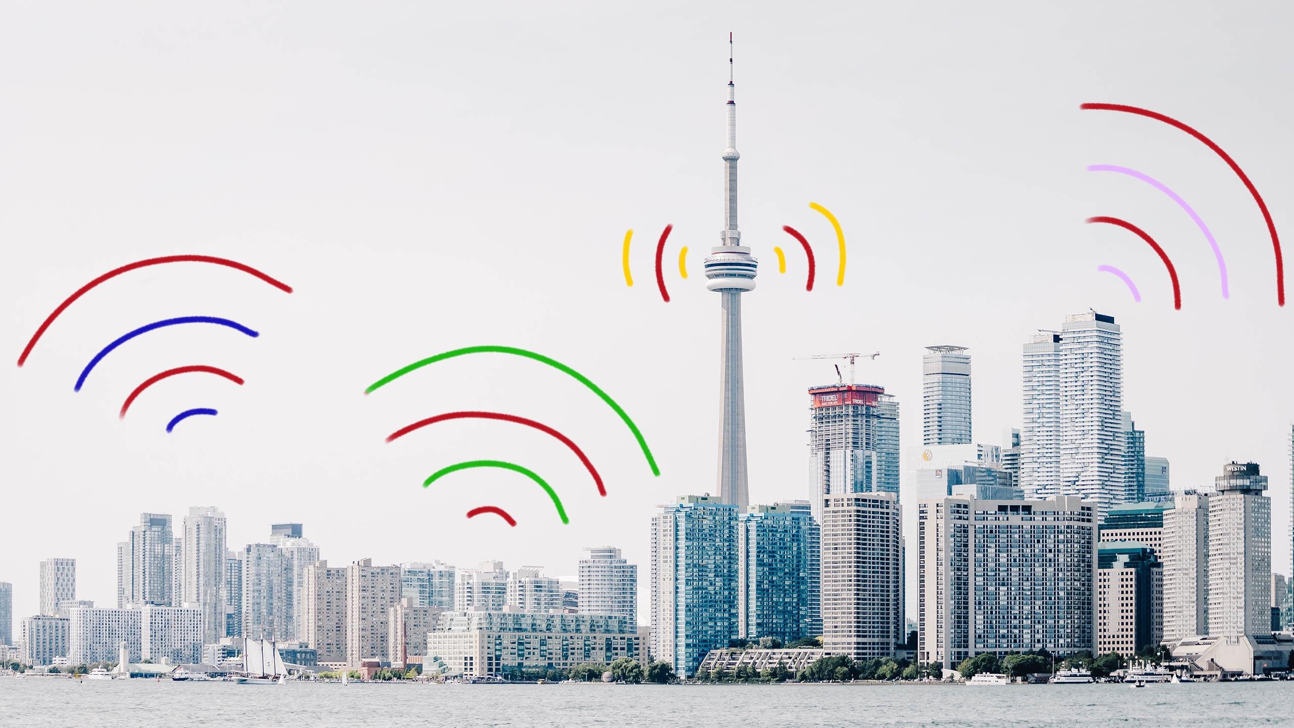 Toronto with audio waves coming out of it.