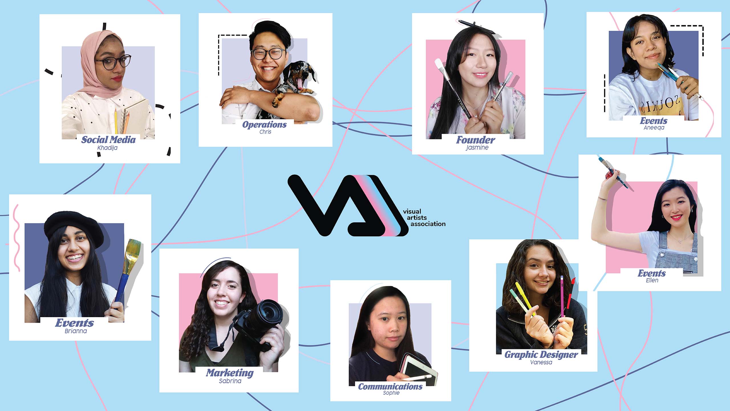 A collage of 9 members of the Visual Artists Association