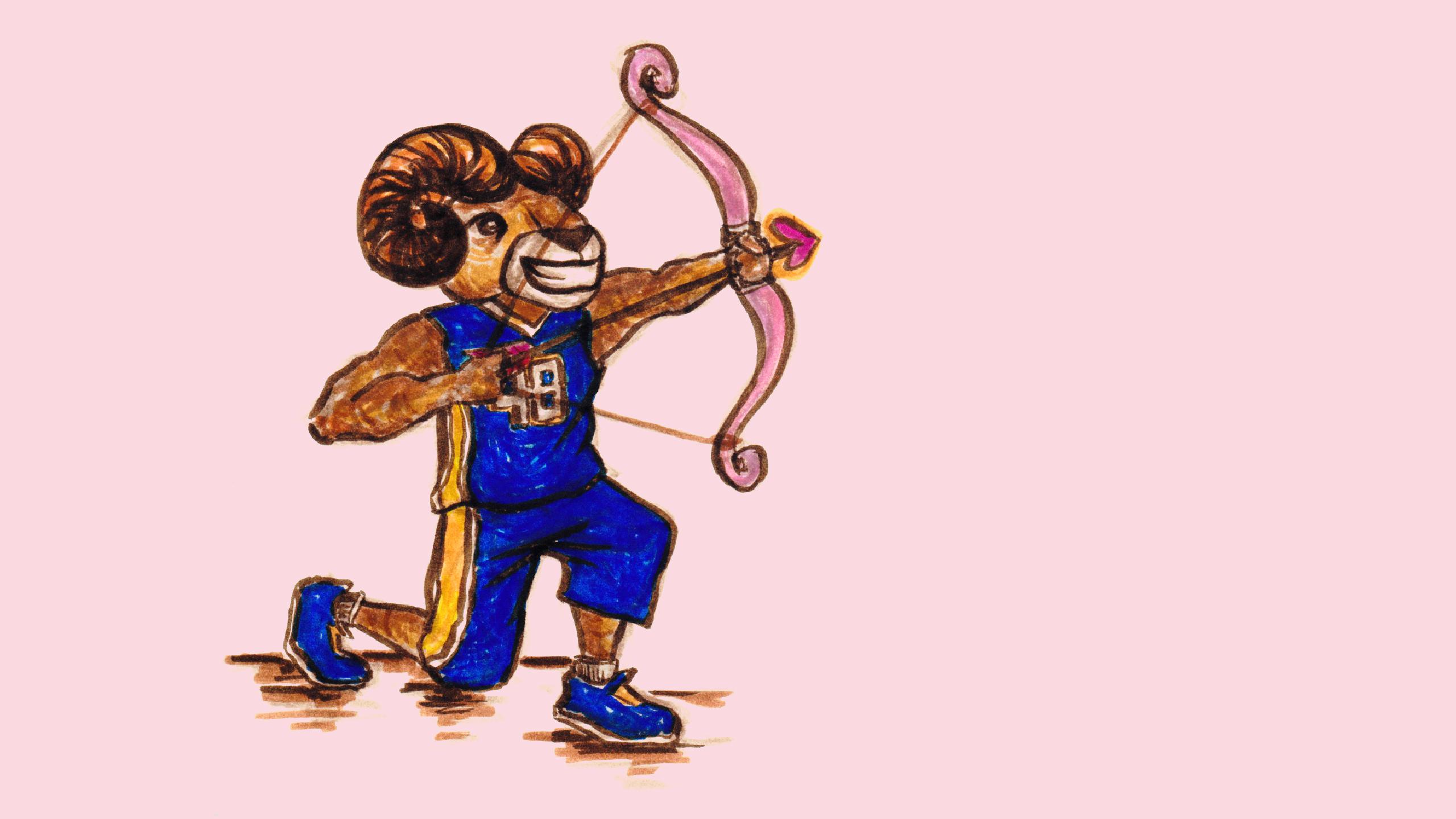 Eggy the Ram shooting a Cupid's bow