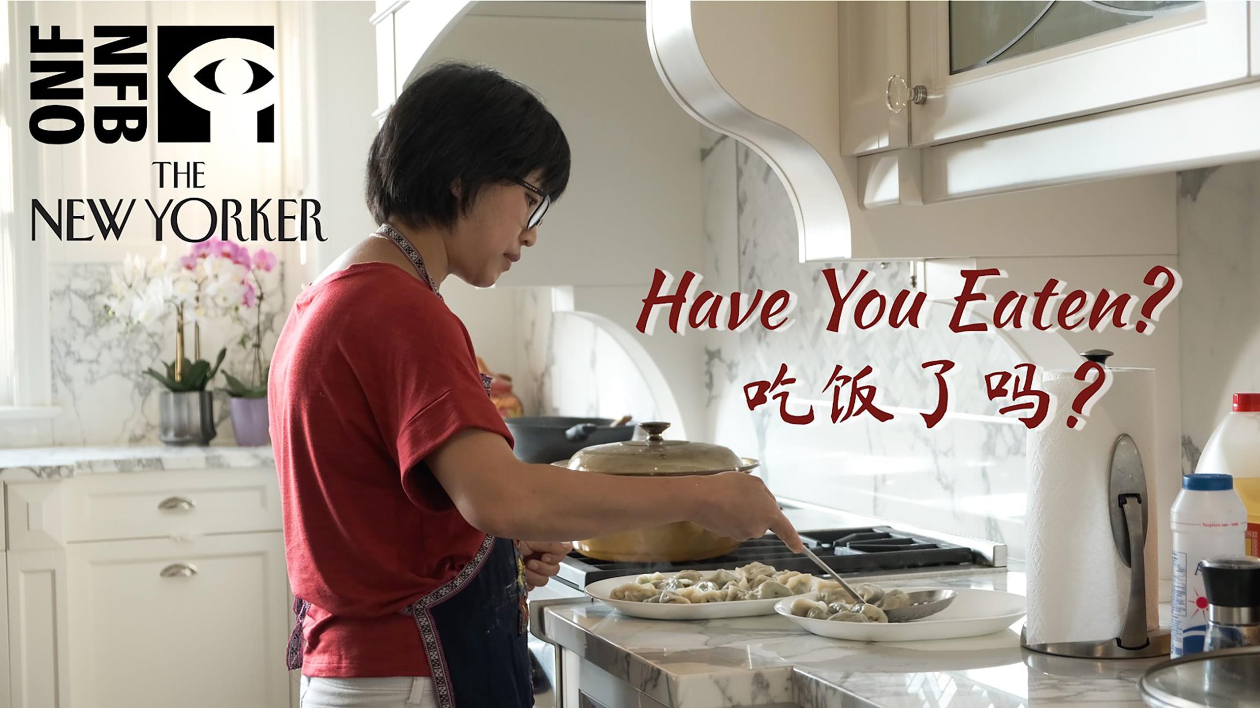 Woman stands at kitchen counter preparing food, below her text says "Have you eaten?"