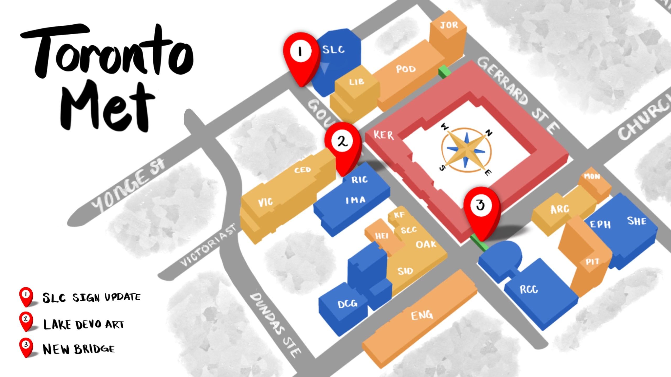 An illustrated map of the Toronto Metropolitan campus.