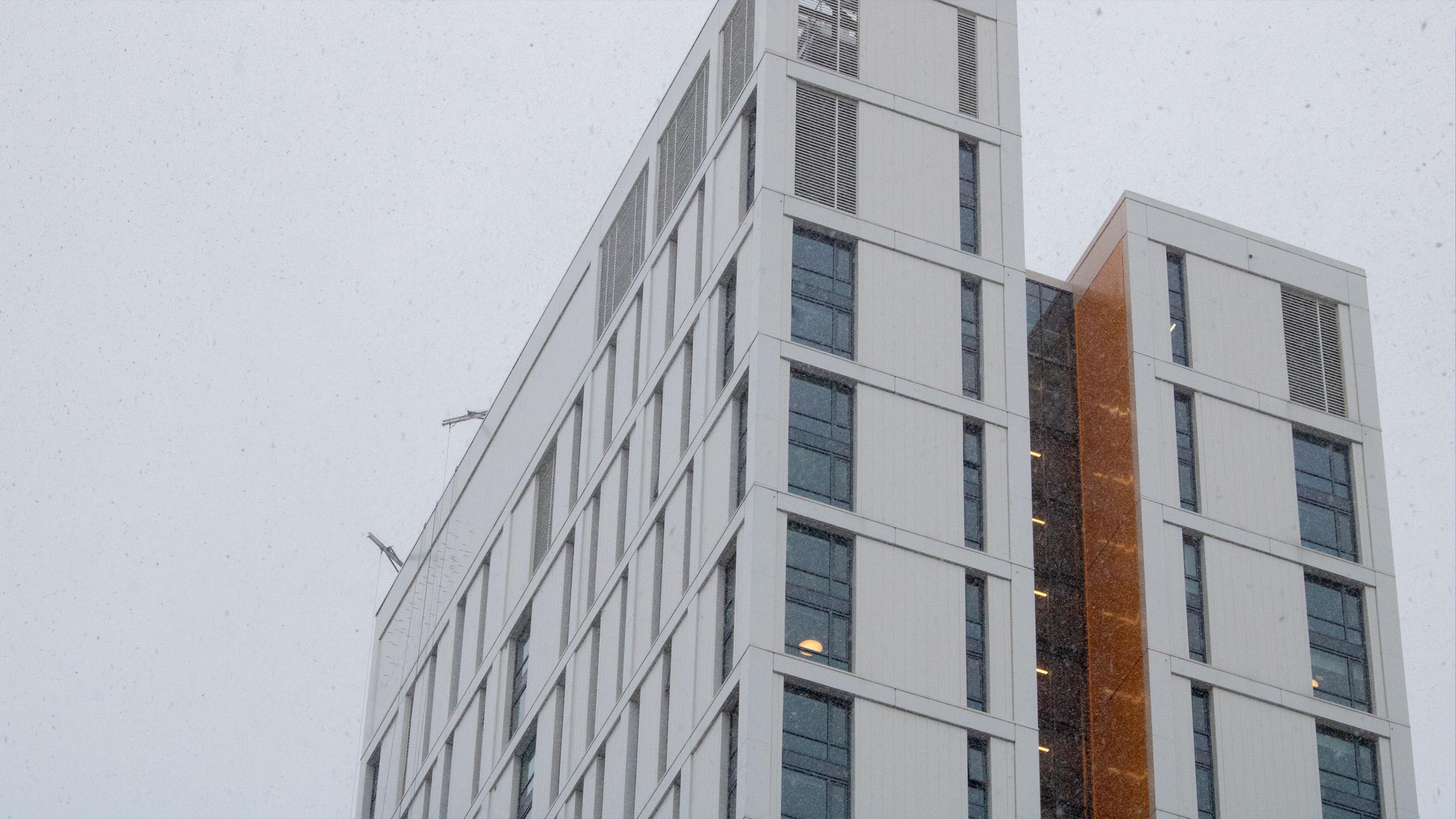 a photo of the top of the daphane coxwel complex where the Ryerson sign used to be