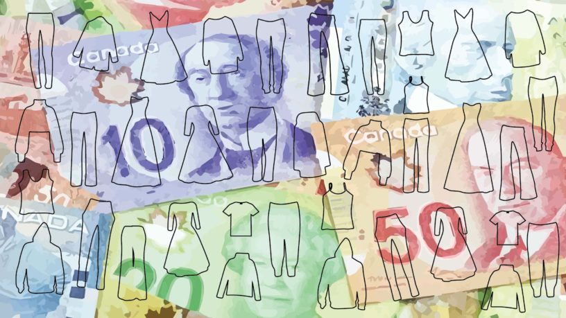 dollar bills overlaid with the ouline of clothing garments