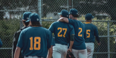 The TMU Bold men's baseball team walks off the diamond