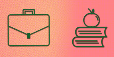 Illustration of suitcase and apple on books