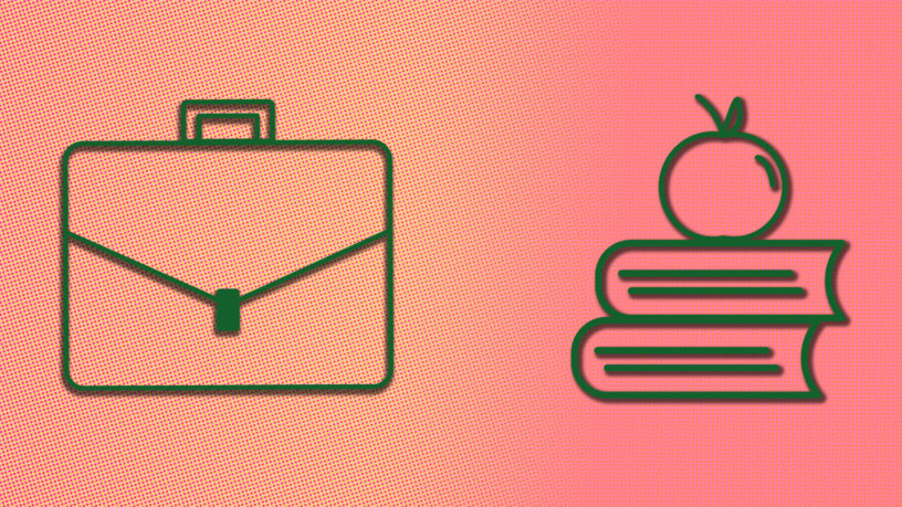 Illustration of suitcase and apple on books