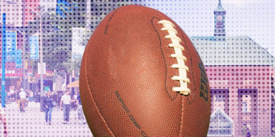 Illustration of football on TMU campus