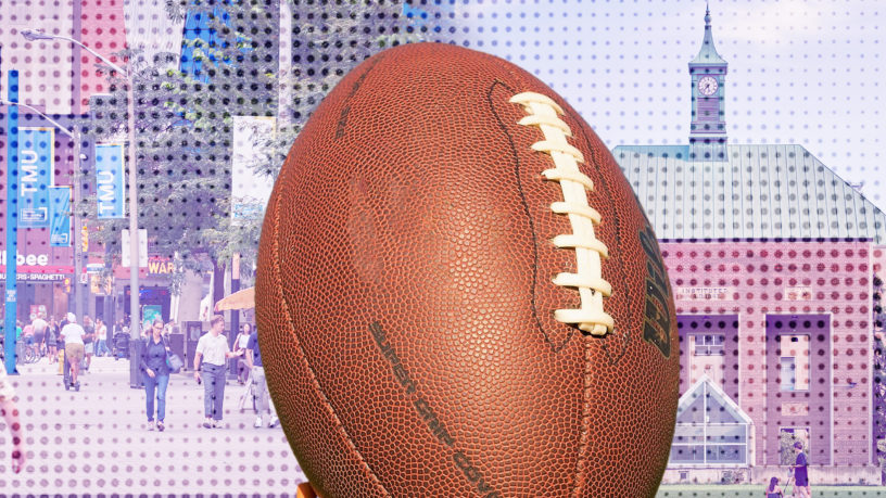 Illustration of football on TMU campus