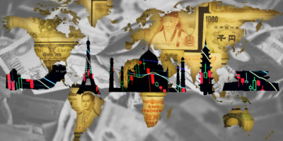 Map of the world with eiffel tower and taj mahal