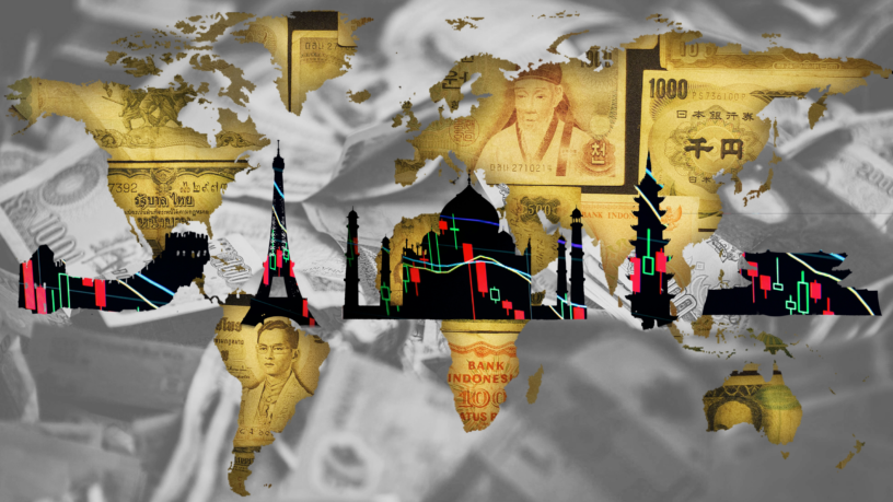 Map of the world with eiffel tower and taj mahal