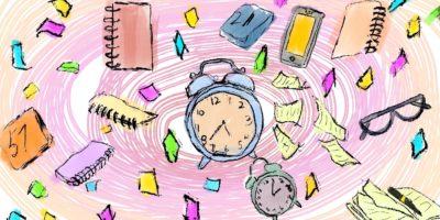 composite of different organization and planning materials over a typhoon-style background