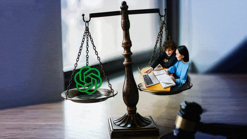 edited image of chatgpt and two students on a scale