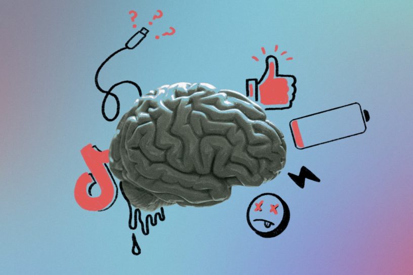 A photo illustration of a brown over a gradient background with various icons surrounding it.