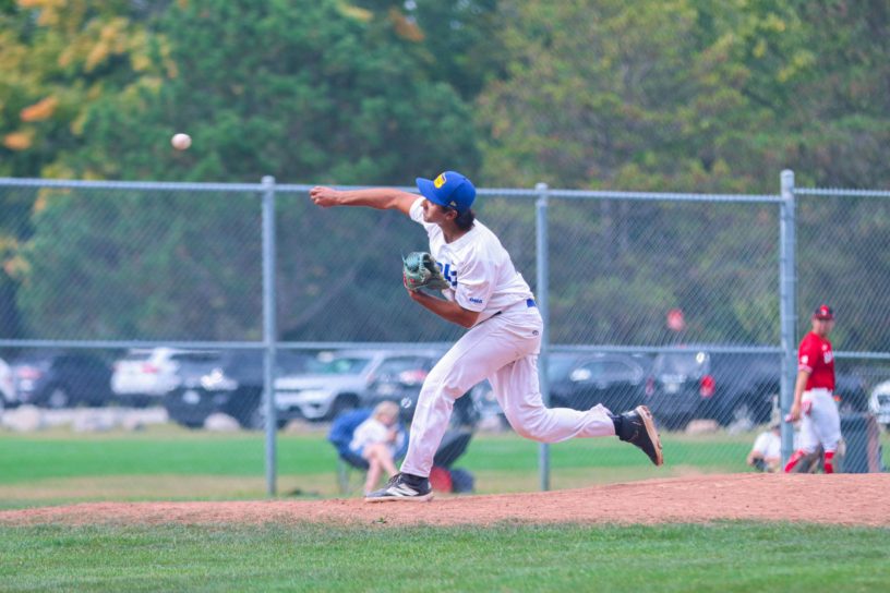 Santiago Rincon pitching a ball with the baseball team
