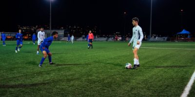 Luca Porifiris facing an Ontario Tech player at Downsview Park