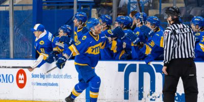 Evan Brand celebrating his first goal as a Bold athlete