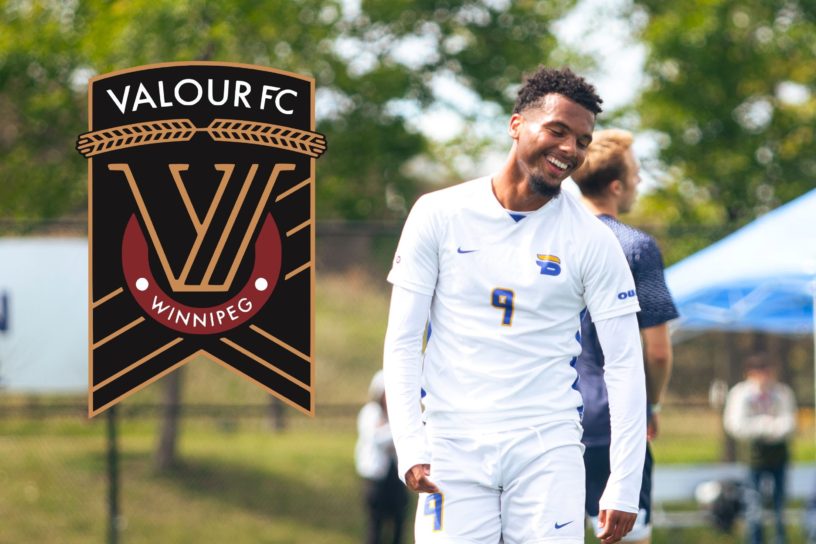 Jevontae Layne from the TMU Bold men's soccer team was drafted by Valour FC