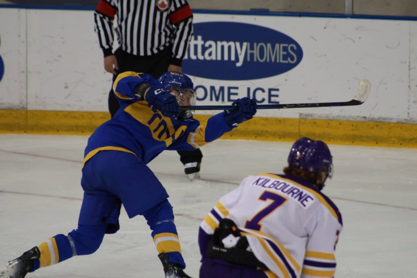 Daniil Grigorev shooting in the game where he scored a hat trick