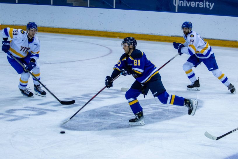 Olivier Pouliot skating with the puck against the Bold in a pre-season matchup