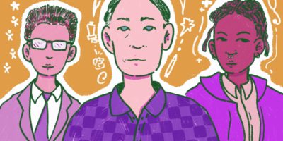 An illustration of three different individuals with symbols around their heads