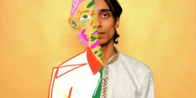 An illustrated image with an individual half drawn