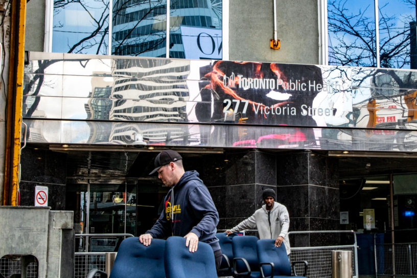 A photo of furniture being moved out of the 'The Works' building.