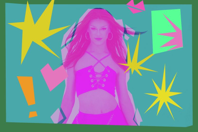 An illustrated image of an individual with colourful elements around the subject