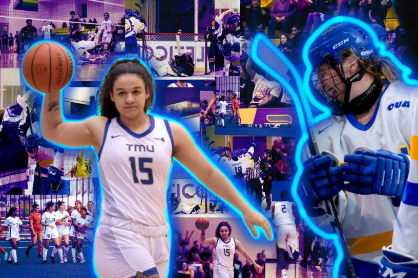 A compostie of multiple photos with two players enlarged and highlighted.