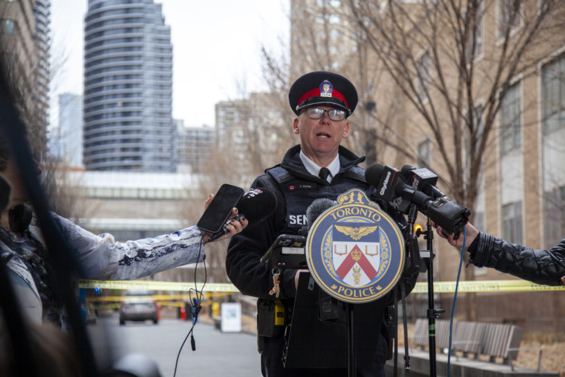 Duty Insp. Todd Jocko speaking at the scene of the crime at Nelson Mandela walk's police scrum regarding the hit-and-run