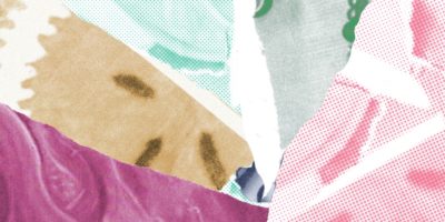 A piece of colourful torn up paper