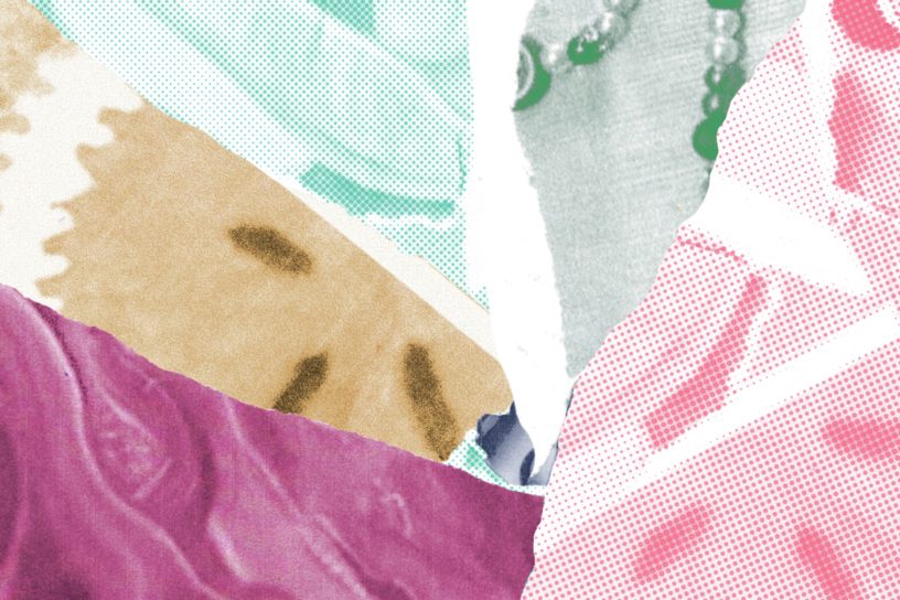 A piece of colourful torn up paper