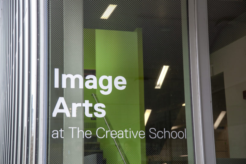 The logo of the image arts building at the front entrance which says "Images Arts at The Creative School"
