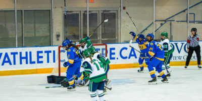 TMU celebrates a goal