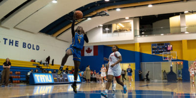 Myriam Kone going for a right handed layup at the Mattamy Athletics Centre